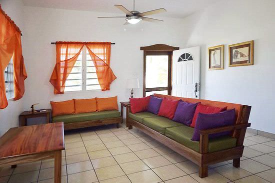 Living room with sofa and colorful cushions