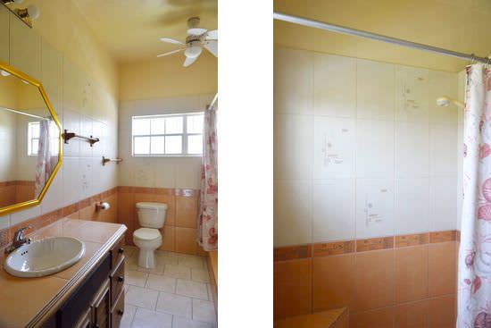 Orange tile bathroom and shower
