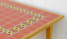 Wood table with Mexican tile top